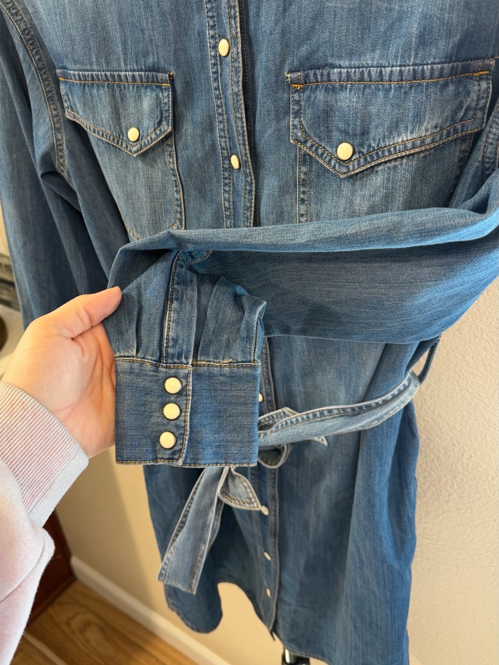 Pendleton Western 100% Cotton Pearl Snap Denim Shirt Dress | Western Cowgirl | S - Picture 6 of 9